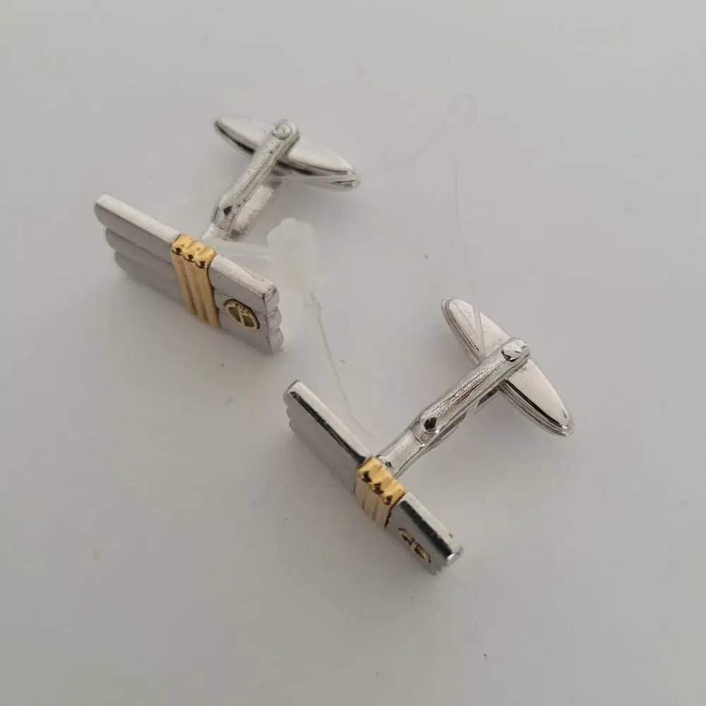 Dunhill D Cufflinks Silver Gold Tone Logo Rectangle Logo Retro Stripped Two Tone